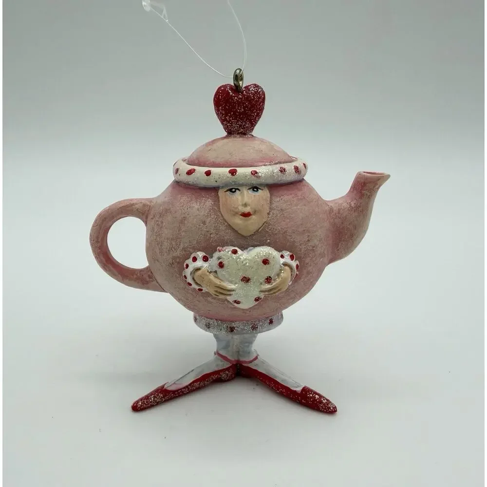 Dept 56 Krinkles Patience Brewster PINK TEAPOT Valentines Ornament 2004 Hearts